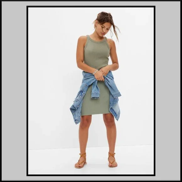 NWT! GAP Teen Rib Tank Dress ~ GREEN ~ Size 18/20 (Ret. $69) - Picture 1 of 5